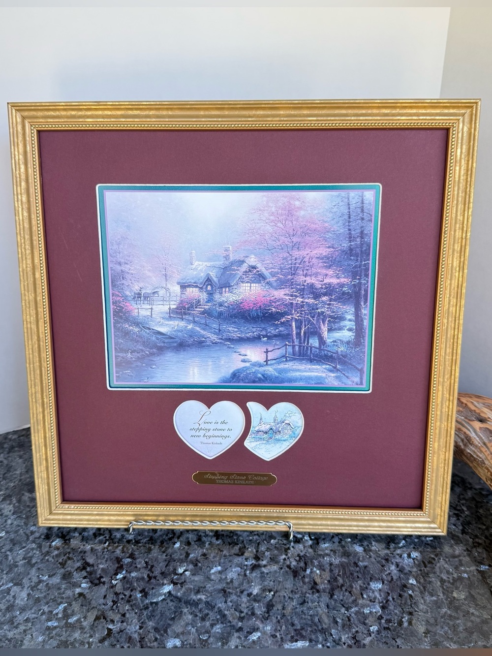 Vintage 90s Thomas Kinkade "Stepping Stone Cottage" Matted & Framed Print, 1998